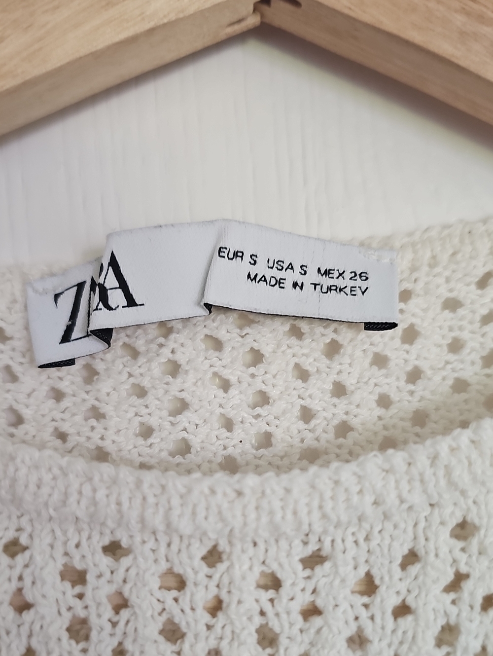 Zara Cream Openwork Knit Ruffle-Edge Top - Picture 3 of 3